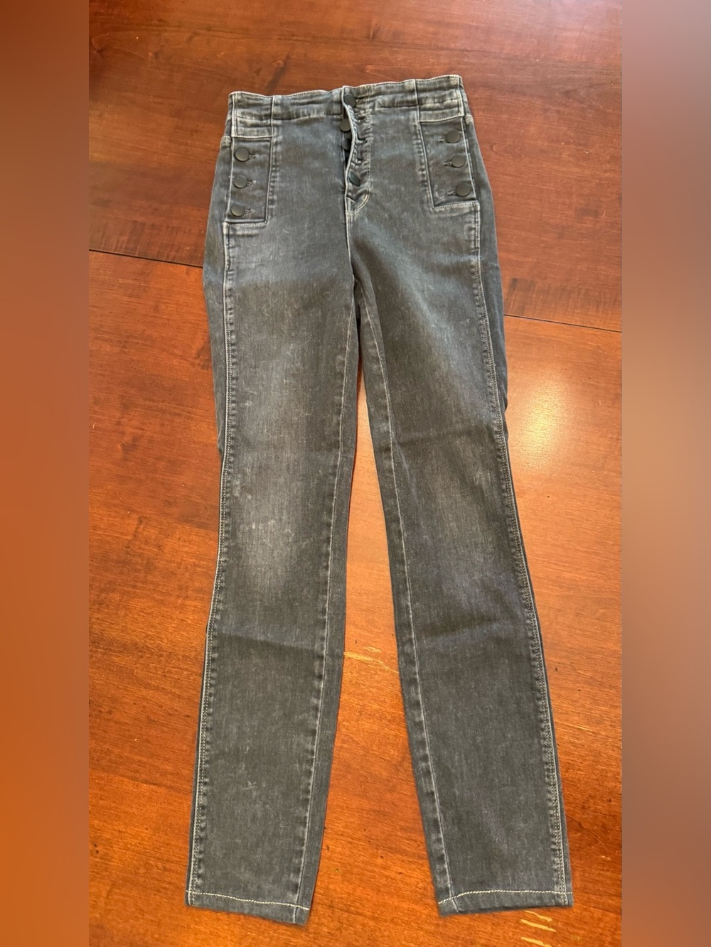 J Brand Natasha High-Rise Black Wash Jeans with Front Button Panels